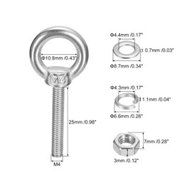 uxcell Lifting Eye Bolt, 2 Sets M4x25mm Eye Bolt with Nut Washer 304 Stainless Steel Shoulder Lifting Ring Eye Bolt for Hanging Item