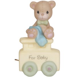 Precious Moments, May Your Birthday Be Warm, Birthday Train Baby, Bisque Porcelain Figurine, 142020
