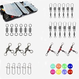 FOLANDO 140 PCS Fishing Swivel Snaps Kit, Sea Fishing Barrel Swivel Snaps Ball Bearing Swivels Luminous Fishing Beads Fishing Accessories Set