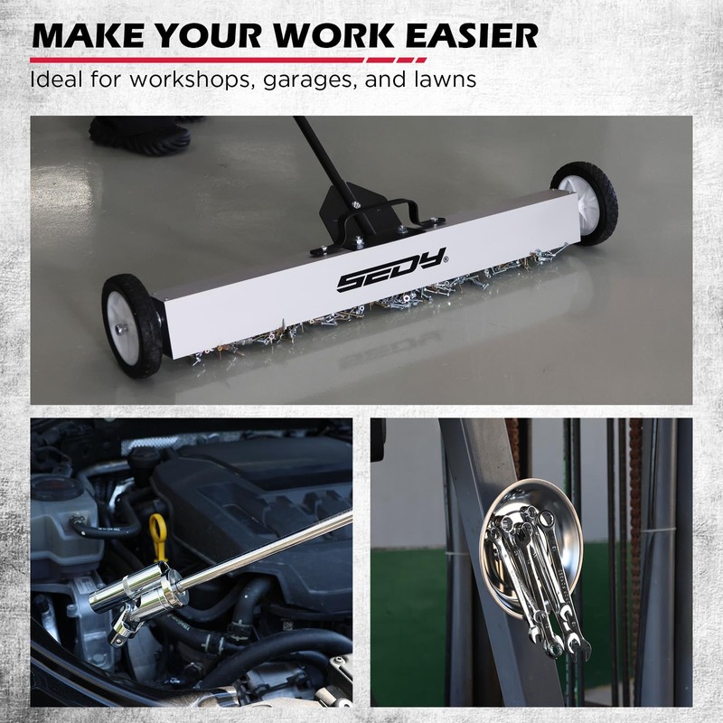 36-Inch Rolling Magnetic Sweeper | 40-Inch Telescoping Magnetic Pickup Tool