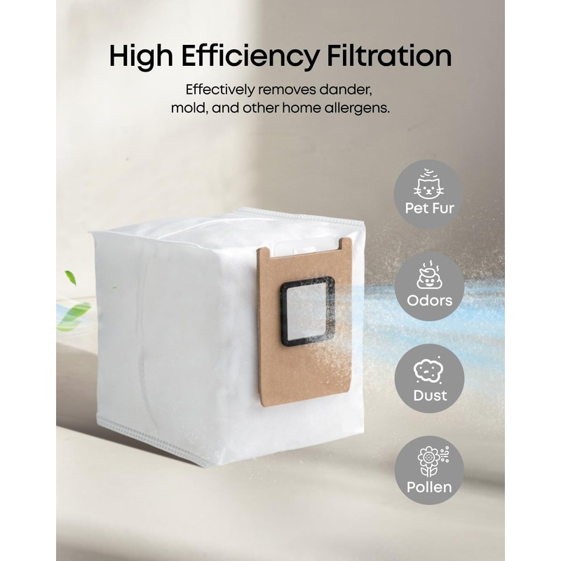 eufy Dust Bag, 3-Pack, 3L, Leak-Proof, Effective Filtration, Safe, Compatible