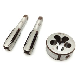 AtticZone M14x2.0 Metric Hand Thread Tap and Die, 1 Tapper Tap, 1 Plug Tap, 1 Round Die, 2.0mm Pitch, Right Hand (M14x2.0, Tap&Die)