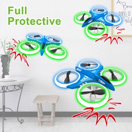 Dwi Dowellin 4.9 Inch Mini Drone for Kids LED Night Lights One Key Take Off Landing Flips RC Remote Control Small Flying Toys Drones for Beginners Boys and Girls Adults Nano Quadcopter, Blue