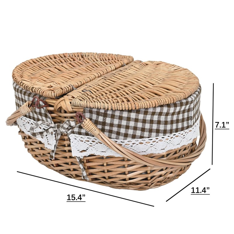 Wicker Picnic Basket with Lid and Handle Sturdy Woven Body