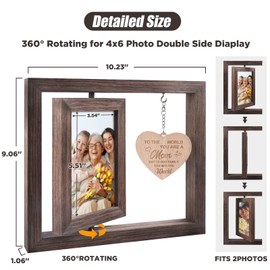 Egofine Gifts for Mom Mothers Day Picture Frames, Mom Picture Frame with Warm Heart Pendant, Mother's Day Gifts from Daughter/Son, Double Sided Rotating Frame for 4x6 Photo