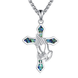 LWQQWL Praying Hands Necklace for Women Men Sterling Silver Prayer Hands Cross Pendant Necklace Religious Jewelry Gifts
