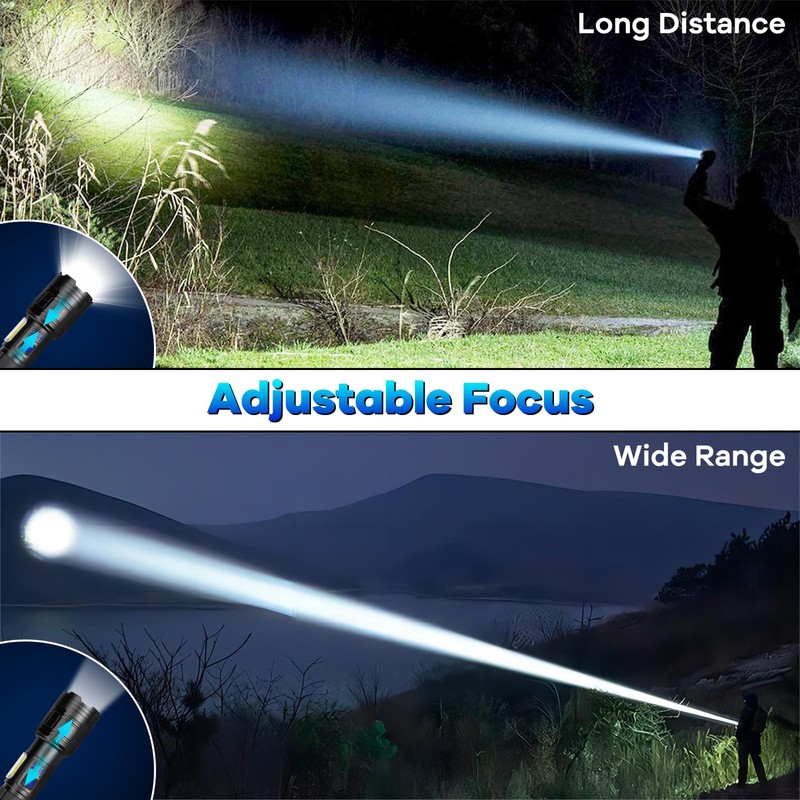 2 Pack Rechargeable Flashlights 90000 High Lumens, Super Bright Flash