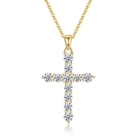 GAVU Women's Gold-Plated 925 Sterling Silver CZ Paved Cross Pendant Necklace, Sterling Silver, Cubic Zirconia
