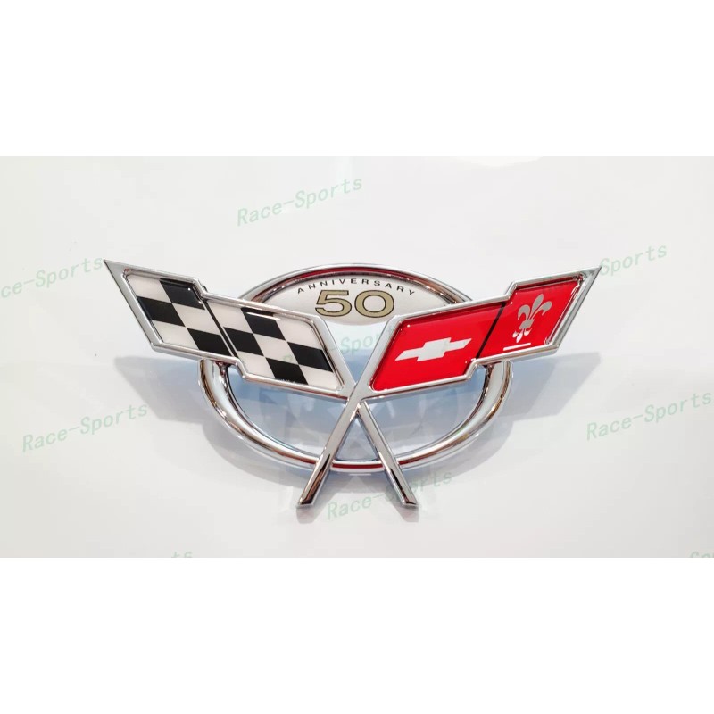 AUTO 2PC Chrome Front Rear 50Th Anniversary Cross Flags Emblems