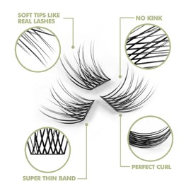 DIY Eyelash Extension, Glue Bonded Band Individual Lash 12 Clusters Natural Lashes Set, Home Eyelash Extension, C curl Lashes Pack (12MM-Natural)