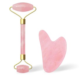 Jade Roller and Gua Sha Set, Face Roller with Gua sha Stone for Women, for Face Neck Body Muscle Relaxing Eye Puffiness Skin Tightening Facial Roller Massage Tool and Gua Sha Scraping Stone