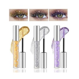 3PCS Glitter Mascara for Eyelashes - Waterproof Long Lasting Silver, Gold, Purple Diamond Sparkly Lengthening Volumizing Colorful Mascara for Party, Wedding, Stage Makeup