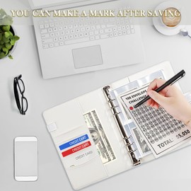 GEDunique 100 Envelopes Money Saving Challenge, 2024 New 100 Envelope Challenge Binder, Easy and Funny Way to Save $5,050 Budget Planner, 100 Day Envelope Challenge Kit Money Saving Binder White