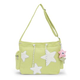 OPLERT Star Tote Hobo Bag for Women Large Cord Crossbody Bag Y2K Cute Tote Bags Aesthetic Messenger Handbag, Green