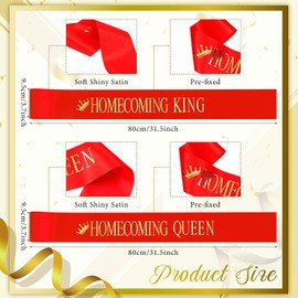 Lyrow 2 pcs "Homecoming King" and "Homecoming Queen" Sashes School Party Prom Sashes Accessories Printed Belts for Dance Party Wedding Bridal Shower Supplies(Red)