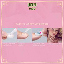 WICKED X KISS Press On Nails, ‘Ozdust’, Light Purple, Short Oval, Waterproof, Chip Proof, Smudge Proof, 28 Fake Nails, Pink Gel Nail Glue (2g), Mini Nail File, & Manicure Stick