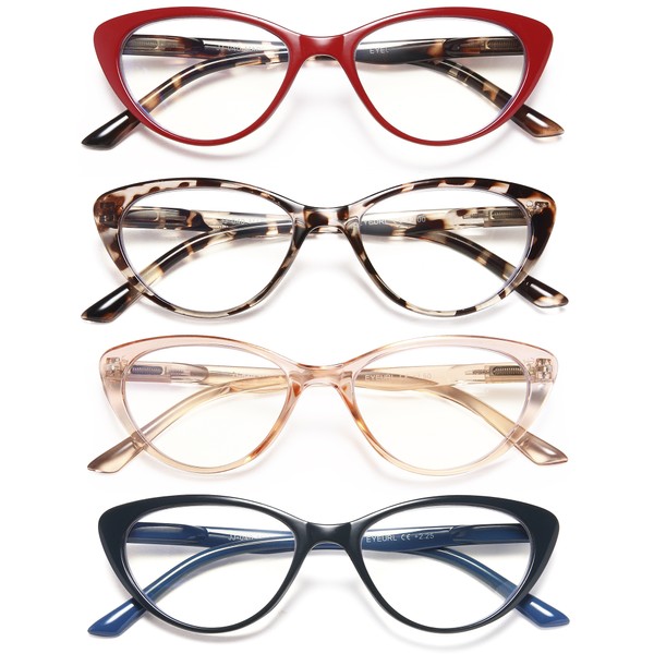 EYEURL 4-Pack Cat Eye Reading Glasses for Women- Blue Light