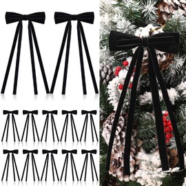 Simgoing 12 Pcs Velvet Bows for Christmas Tree Decoration 10 x 4.5 Inch Vintage Ribbon Rustic Velvet Christmas Ornaments Bows for Tree, Wreath Gift Wrapping Crafts Wedding Party Holiday(Black)