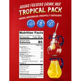 Klass Aguas Frescas | Drink Mix Tropical Variety Pack | Watermelon, Cantaloupe, Mango & Pineapple Drinks Flavors | From Natural Sources, No Artificial Flavors, With Vitamin C (Makes 7 to 9 Quarts) 14.1 Oz Family Pack (4-Pack)