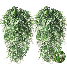 RECUTMS Artificial Hanging Plants with Lights 4Pcs 33 Inch Faux Wall Eucalyptus Leaves Plant UV Resistant Fake Ivy Greenery for Indoor Outdoor Bedroom Garden Home Christmas Party Spring Decor (White)