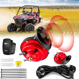 WeiSen 2 Pack UTV/ATV 12V Horn Kit with Rocker Switch Waterproof Compatible with Polaris RZR Ranger Maverick X3 Pioneer Talon Rhino Teryx Wildcat