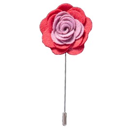 Flairs New York Gentleman's Essentials Premium Handmade Flower Lapel Pin Boutonniere ([Wool Fabric] Red Pink)