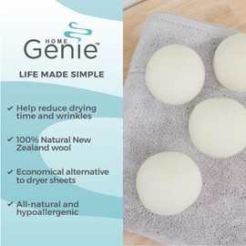 HOME GENIE 100% New Zealand Wool Reusable Dryer Balls 6 Pack, Anti Static Fast Drying Laundry, Reduce Wrinkles, Lint, Pet Hair, Natural Fabric Softener Essentials, Replace Dryer Sheets, Over 400 Loads
