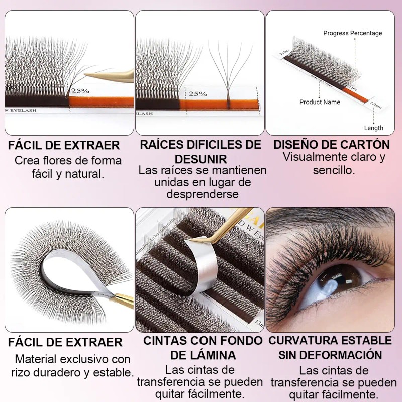Masscaku Extensiones De Pestañas 5d W Shape 8-15mm Mix 0.07d