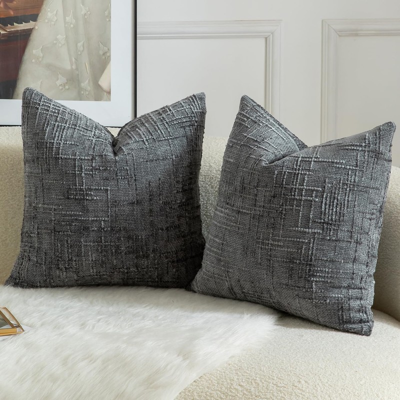 Mandioo Pack of 2 Solid Decorative Soft Chenille Dark Gray