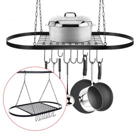 Kitchen Storage Hanging Pot Holder Pan Hanger Shelf Cookware 9-Hooks Rack Iron !