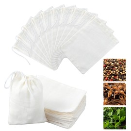 24pcs Spice Bags for Cooking, 4.1x3.2inch Muslin Bags with Drawstring, Reusable Tea Bags for Loose tea, Filter Cold Brew Bags, Cheese Cloths for Straining