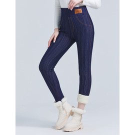 JK SUE JONES Women Winter Warm Fleece Lined Leggings Thick Thermal Tights Stretchy Sherpa High Waist Cashmere Pants Blue