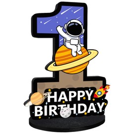 Outer Space 1st Birthday Table Decoration – Wooden Number 1 Centerpiece for Boys, Rocket and Planet Theme Decor for Baby First Birthday Party, Space Decorations and Photo Prop