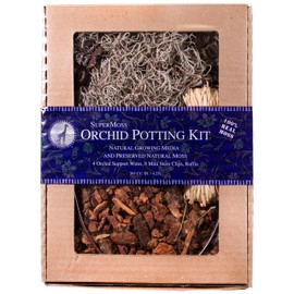 SuperMoss (90444 Orchid Potting Kit, Complete Orchid Care Set with Preserved Moss, Orchid Bark, Floral Clips and Stakes, 120 Cu. in., Spanish Moss, Natural