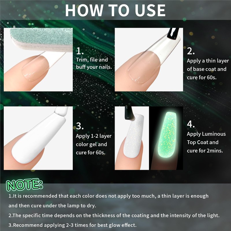Glow In The Dark Gel Polish,Glitter Luminous Green Nail Gel