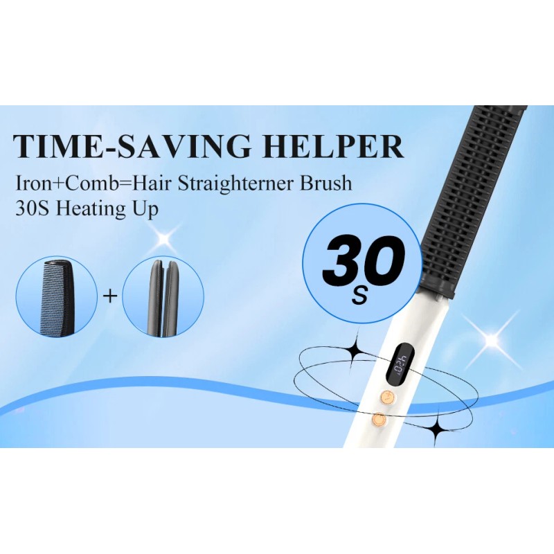 Sejoy Hair Straightener Comb Hot Brush Heated Straightening Brush Flat