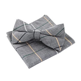 axy Mens Bow Tie with Pocket Square Set for Suit Tweed Style Pre-tied Bow Confirmation Adjustable, pattern 3