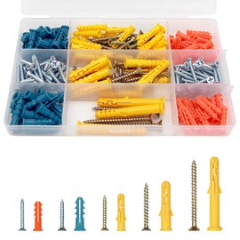 230pcs Plastic Drywall Wall Anchors and Screws Kit,Assortment Colors Plastic Anchors and Flat Head Screws in 5 Sizes,for Wall Hanging and Mounting in Home Office