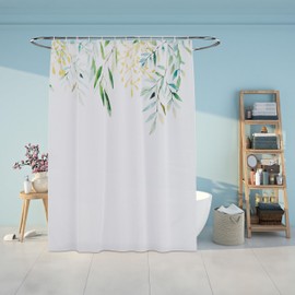 Relaxdays Shower Curtain Plants, Bathroom Curtain 180 x 200 cm, Anti-Mould, Washable, 12 Rings, Bath Curtain, Multicoloured