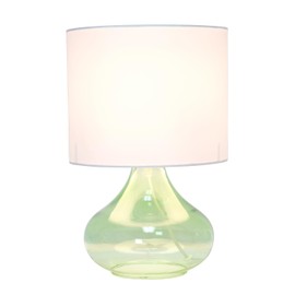 Simple Designs LT2063-GRW Glass Raindrop Table Lamp with Fabric Shade, Green with White Shade