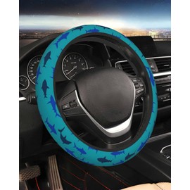 Steering Wheel Cover Accessories Neoprene Cover, Breathable Non-Slip Easy to Install Suitable for Women Men, 14.5-15.5 Inch for Car SUV Van Truck Universal - Cute Shark