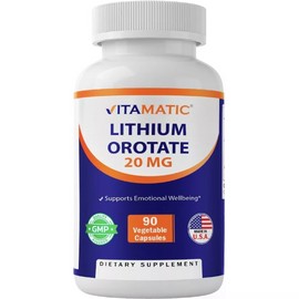 Lithium Orotate 20mg 90 Caps- Veggie Caps, Non-GMO, Gluten Free Vitamatic