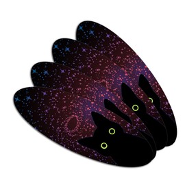 Black Cat in Space with Stars and Galaxy Double-Sided Oval Nail File Emery Board Set 4 Pack