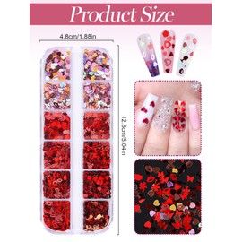 Kalolary 2 Boxes Heart Nail Art Glitter Sequins, Valentine's Day Nail Glitter Sequins, Holographic Heart Laser Nail Sequin, Nail Glitter Sequins for Valentine's Day Nail Decorations Designs Manicure-A