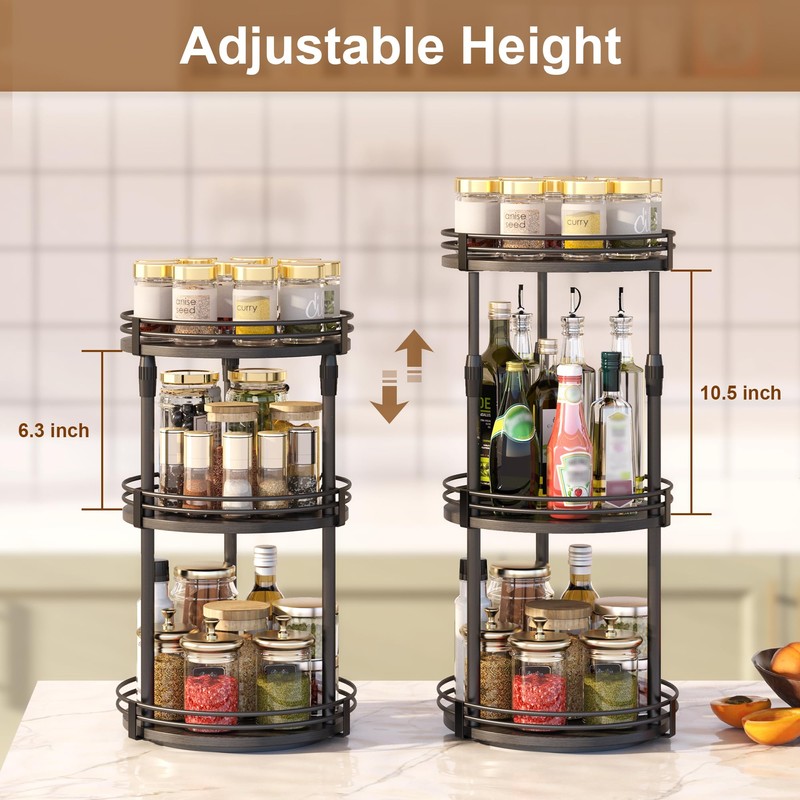 Lazy-Susan-Organizer-Spice-Rack, 3-Tier Rotating Spice Organizer for Cabinet Pantry, Seasoning Holder