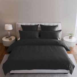 MAGNA COLLECTION Single Duvet Cover Set - Hotel Quality Double Bedding Set (135x200cm) with Matching Pillowcase - Soft Brushed Microfibre Polyester Double Duvet Cover (Black, Single)