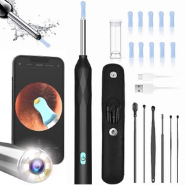 Ear Wax Removal Tool Camera, 800W Pixels FHD Smart Visual Ear Cleaner 6 Ear Spoon WiFi Ear Camera Fit for iPhone, iPad & Android Ear Wax Removal kit for Ear Cleaning (Black)