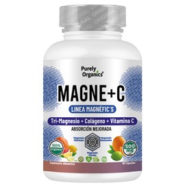 MagneC Magnesio Complex con Colageno Hidrolizado y Vitamina C  Apoyo Muscular y Movilidad  Tri-Magnesio GlicinatoGluconato (21) y Citrato  Purely...  