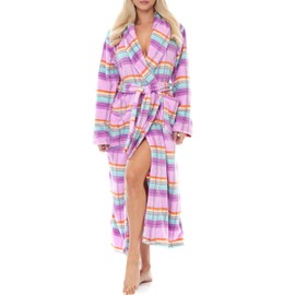 Alexander Del Rossa Womens Robes Long Plush, Robes for Women Bathrobe, Plus Size Robe Pastel Plaid Large (A0117ADULG)
