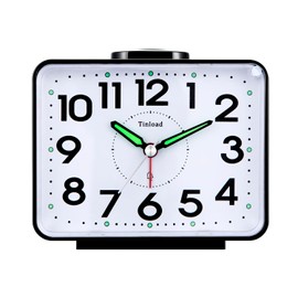 Tinload 4.2" Loud Bell Alarm Clock for Heavy Sleepers Adults, Silent No Ticking, Snooze, Lighted on Demand, Battery Operated Alarm Clocks for Bedrooms (Black)
